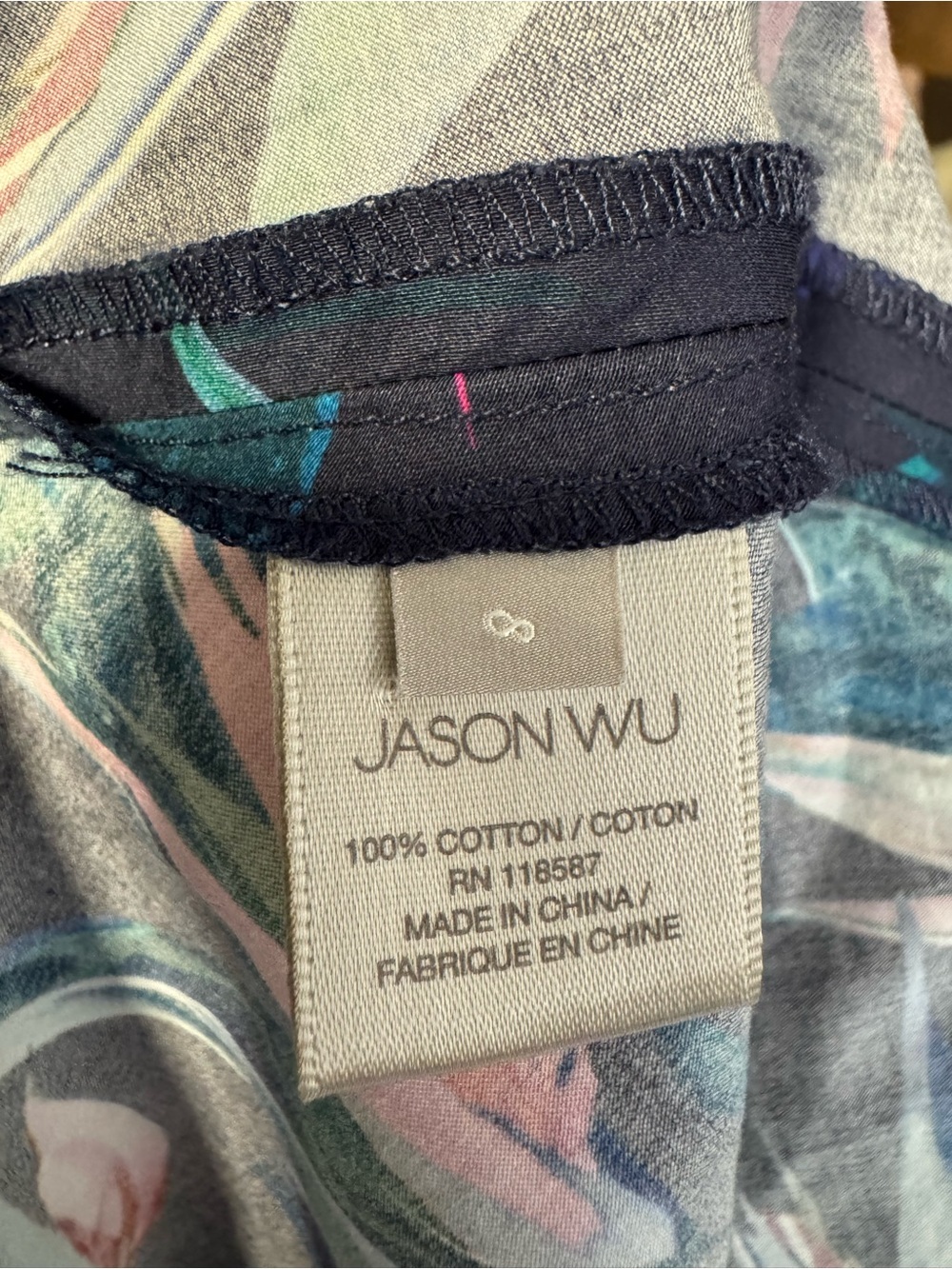 Jason Wu Navy Tropical Bird of Paradise Shirt Dress Size 8 Medium - Picture 3 of 9